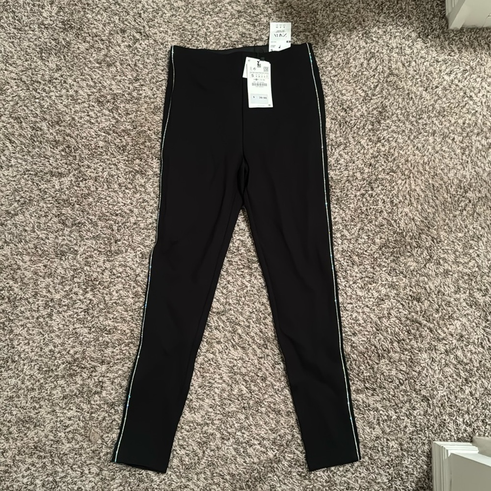 Zara Womens Rhinestone Black Leggings Size Small NWT